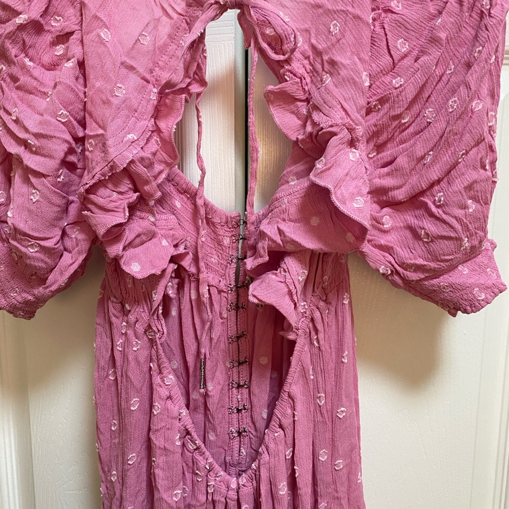 Free People Romper Pink/Rose with Puff Sleeves - Picture 13 of 16
